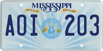 MS license plate AOI203