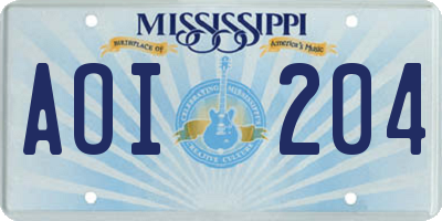 MS license plate AOI204