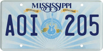 MS license plate AOI205