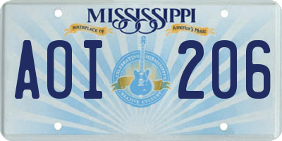 MS license plate AOI206