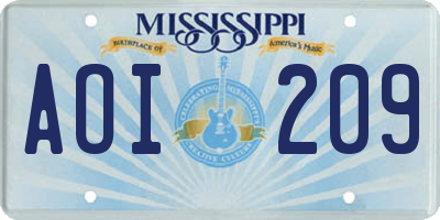 MS license plate AOI209
