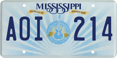 MS license plate AOI214