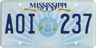 MS license plate AOI237