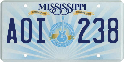 MS license plate AOI238
