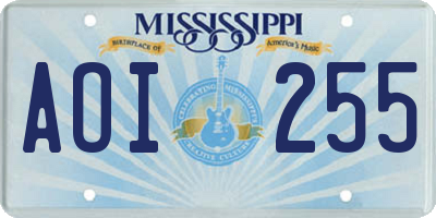 MS license plate AOI255