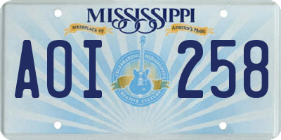 MS license plate AOI258