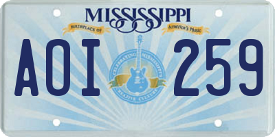 MS license plate AOI259