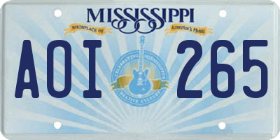 MS license plate AOI265