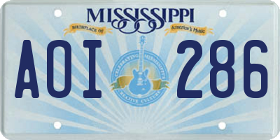 MS license plate AOI286