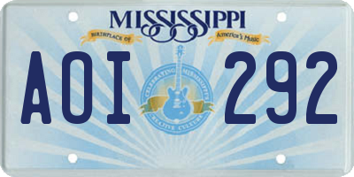MS license plate AOI292