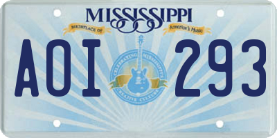 MS license plate AOI293