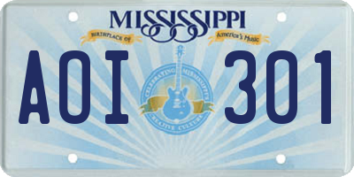 MS license plate AOI301