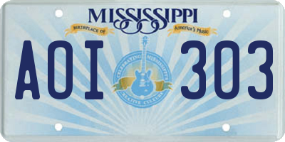 MS license plate AOI303