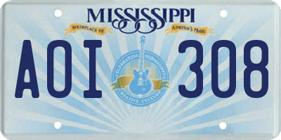 MS license plate AOI308