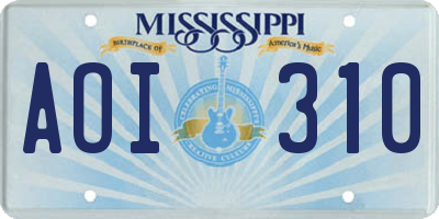 MS license plate AOI310