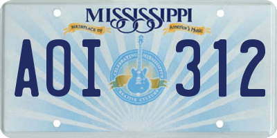 MS license plate AOI312