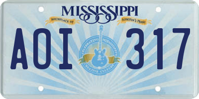 MS license plate AOI317