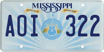 MS license plate AOI322