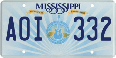MS license plate AOI332