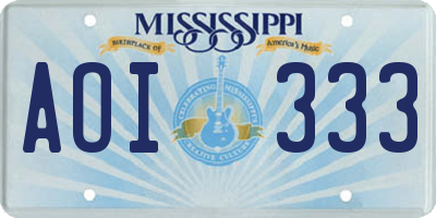 MS license plate AOI333
