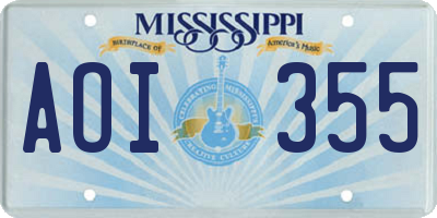 MS license plate AOI355