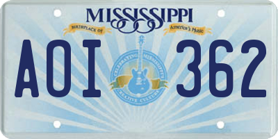 MS license plate AOI362