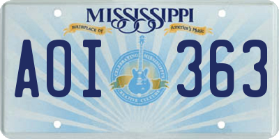 MS license plate AOI363