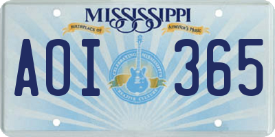 MS license plate AOI365
