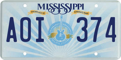 MS license plate AOI374