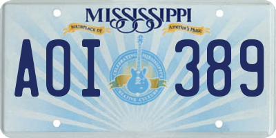 MS license plate AOI389