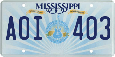 MS license plate AOI403