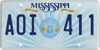 MS license plate AOI411