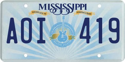 MS license plate AOI419