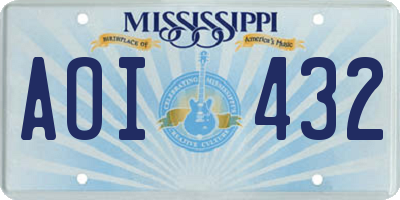 MS license plate AOI432