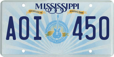 MS license plate AOI450