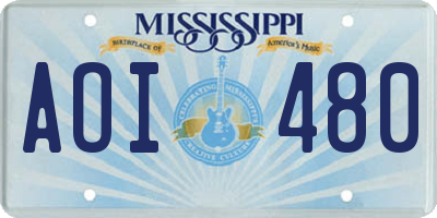 MS license plate AOI480