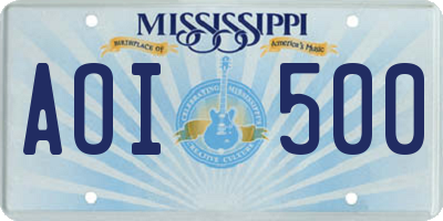 MS license plate AOI500
