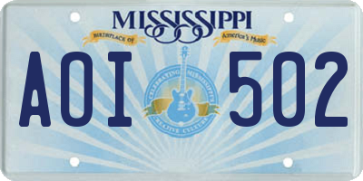MS license plate AOI502