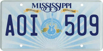 MS license plate AOI509
