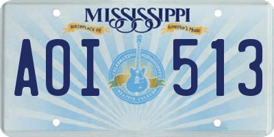 MS license plate AOI513