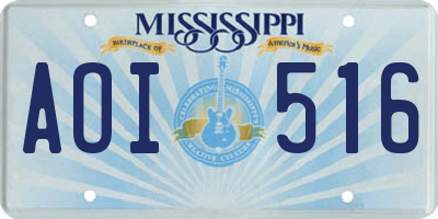 MS license plate AOI516