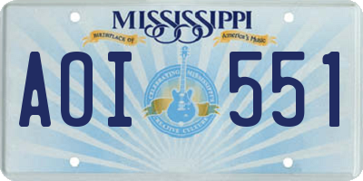 MS license plate AOI551