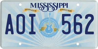 MS license plate AOI562