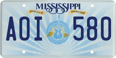 MS license plate AOI580