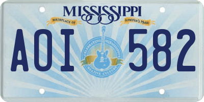 MS license plate AOI582