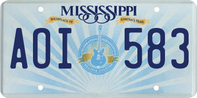 MS license plate AOI583