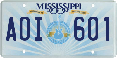 MS license plate AOI601