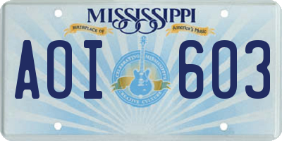 MS license plate AOI603