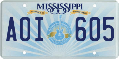 MS license plate AOI605
