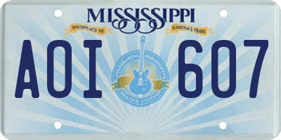 MS license plate AOI607